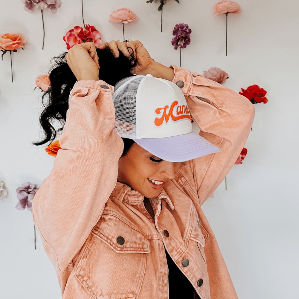 Mama Ponytail Hat - Lavender Smiley