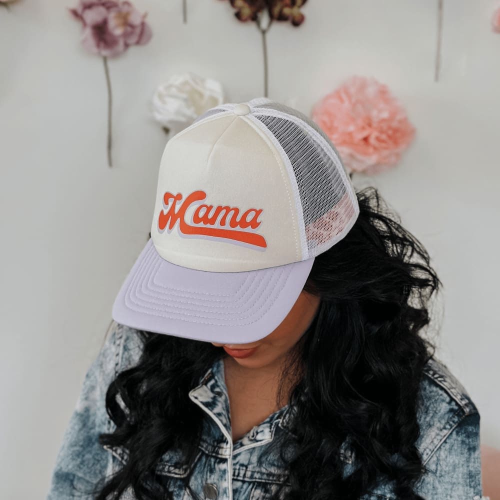 Mama Ponytail Hat - Lavender Smiley
