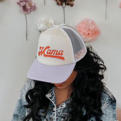 Mama Ponytail Hat - Lavender Smiley