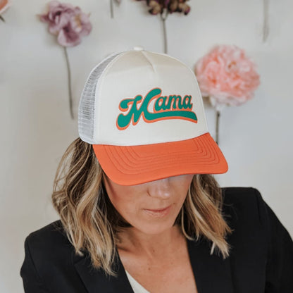 Mama Ponytail Hat - Sherbert Flowers