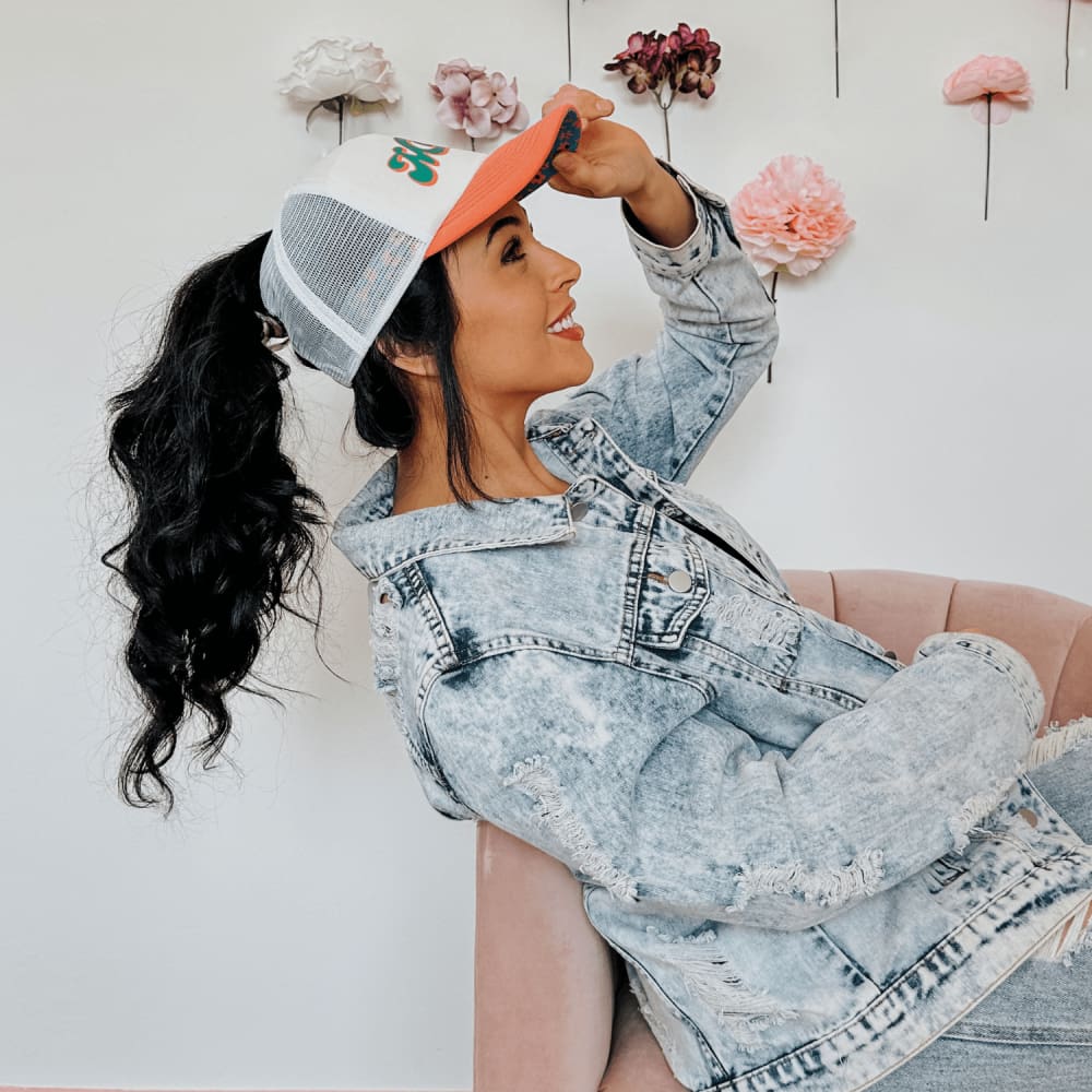 Mama Ponytail Hat - Sherbert Flowers