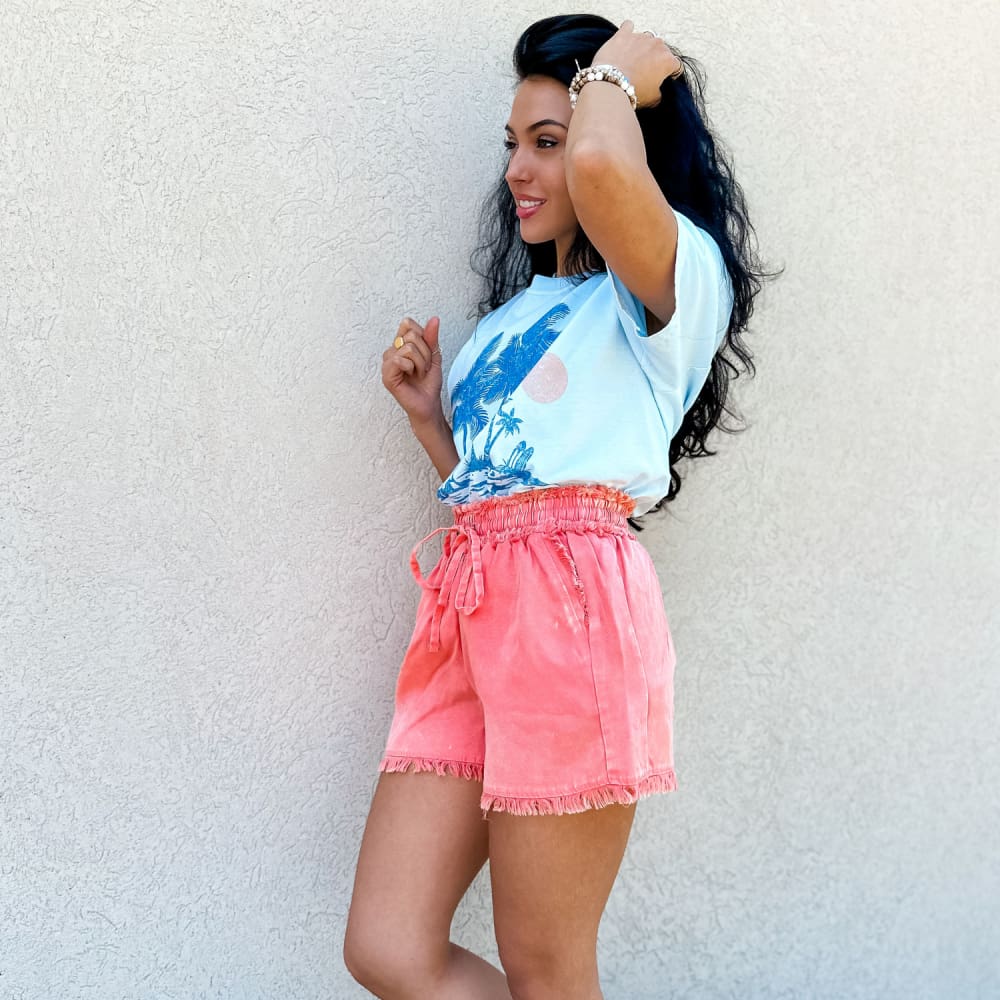 Millie Mineral Wash Shorts - Coral