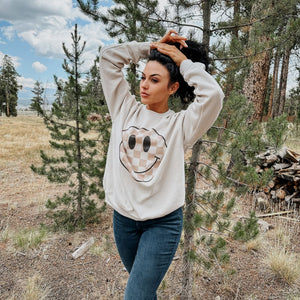 Neutral Checkerboard Smiley Sweatshirt