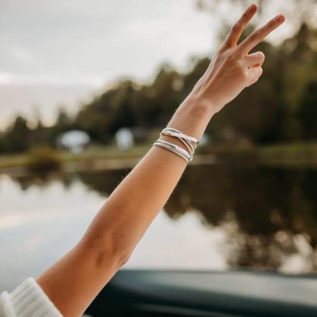 Engraved Sterling Silver Bangle - Floating Hearts