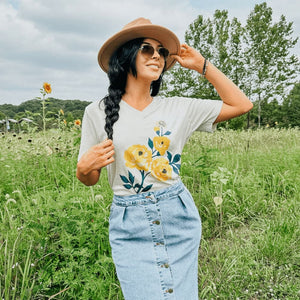 Yellow Flowers V-Neck Tee - Mommy Apparel