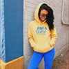 woman wearing just a girl hoodie