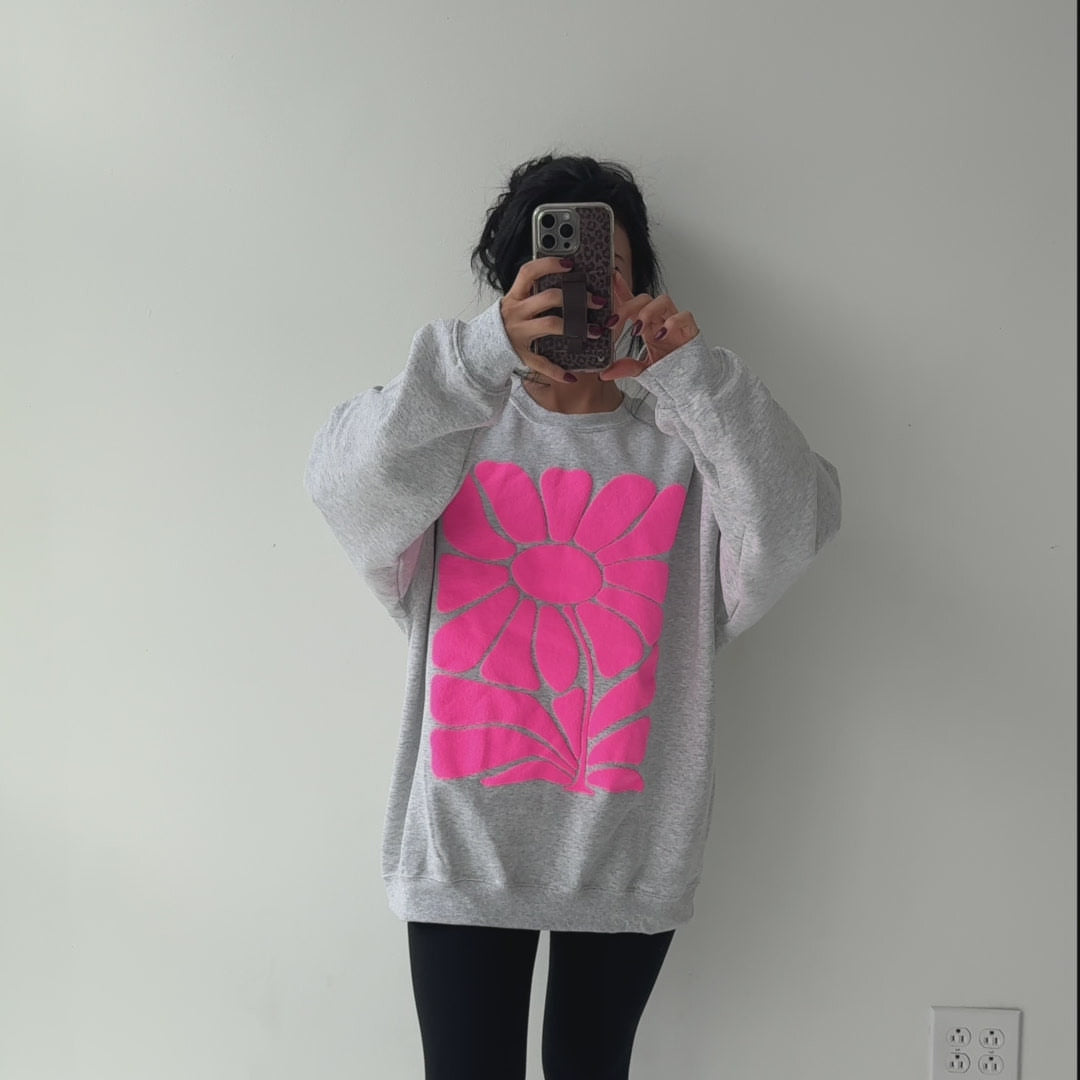 Pink Retro Flower Puff Sweatshirt