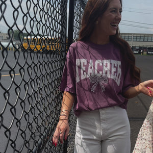 White Bow Teacher Tee - Berry