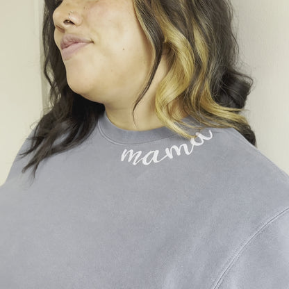 Custom Mama Embroidered Crewneck - Slate Blue