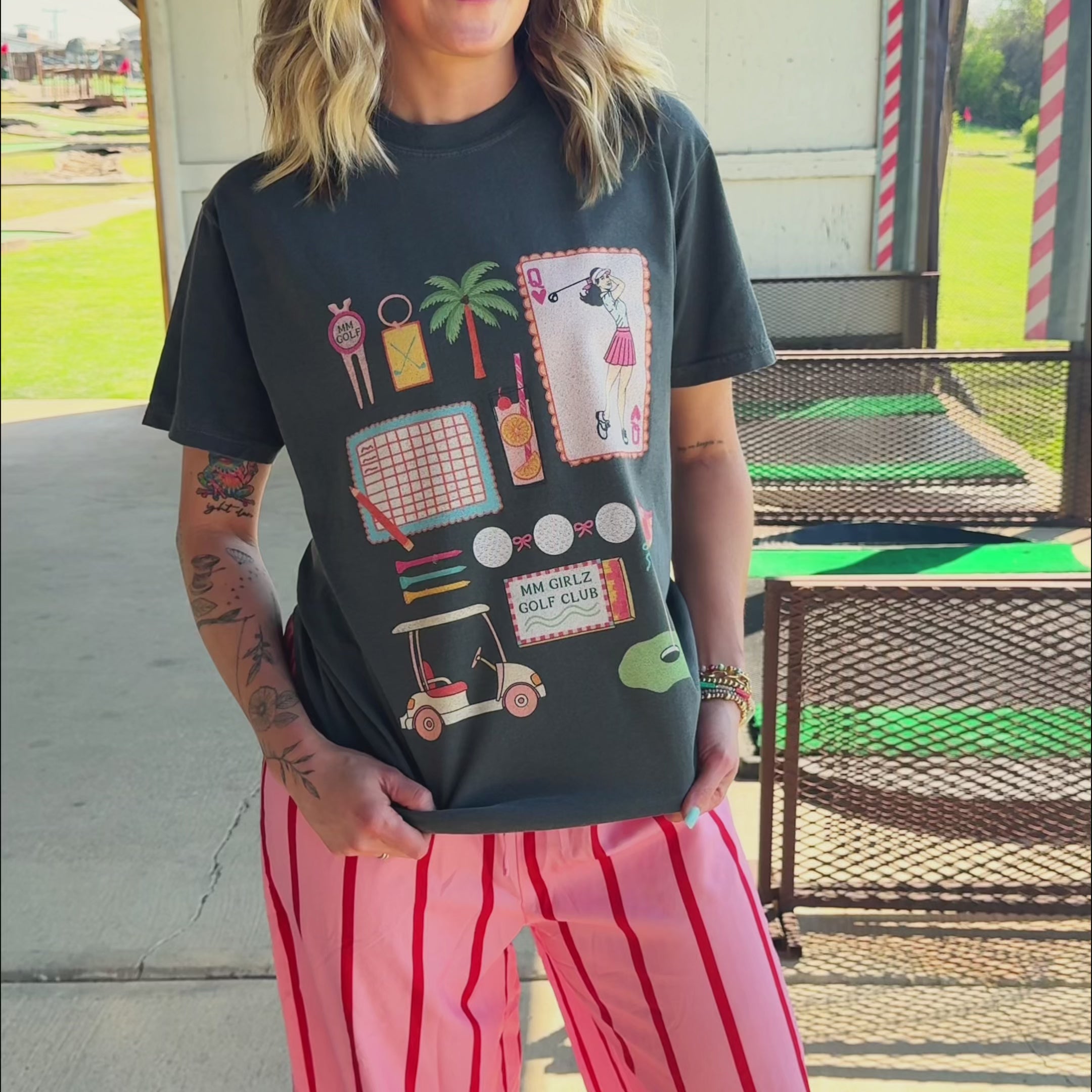 model wearing mm girlz golf club tee
