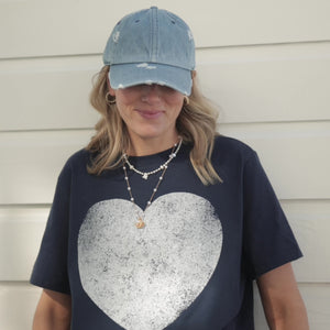 Distressed White Heart Mid Tee