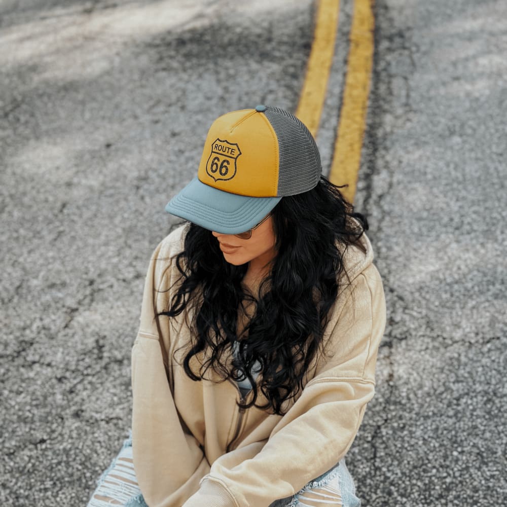 Route 66 Trucker Hat - Mustard Pine