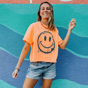 Spray Paint Smiley Cropped Tee - NEW