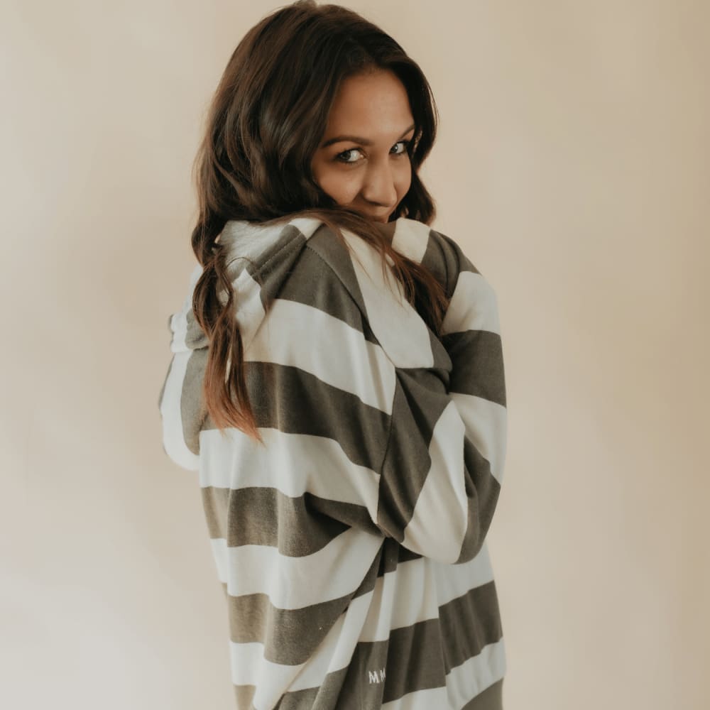 Dusty Olive Striped Hooded Sweatshirt