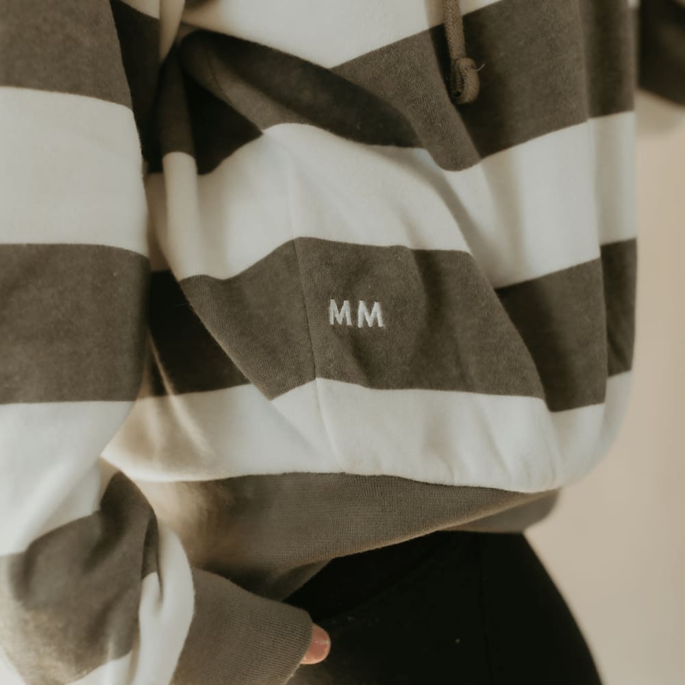 Dusty Olive Striped Hooded Sweatshirt