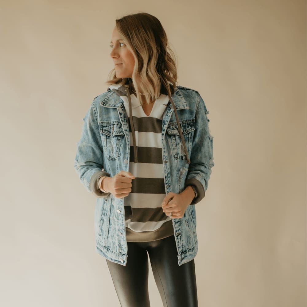 Dusty Olive Striped Hooded Sweatshirt