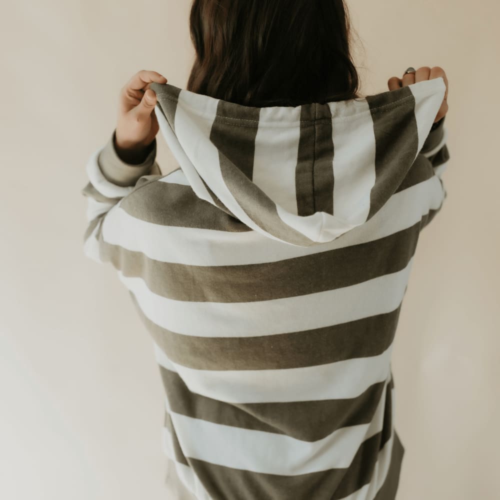 Dusty Olive Striped Hooded Sweatshirt