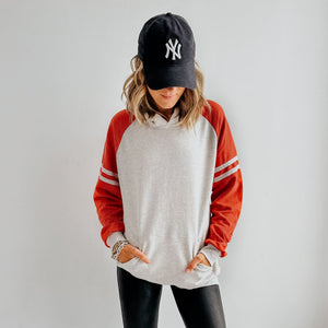 Varsity Colorblock Pullover - Small / Oatmeal Red