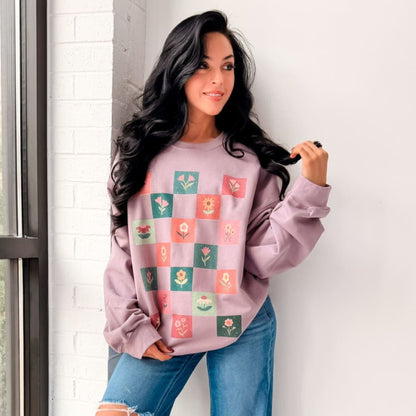 Winter Patchwork Blooms Crewneck - Mommy Apparel