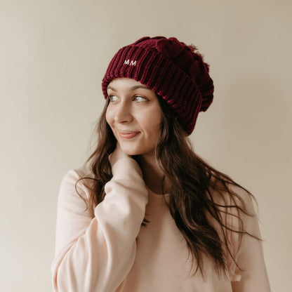 Chunky Twist Cuffed Beanie - Burgundy - Burgundy / one size